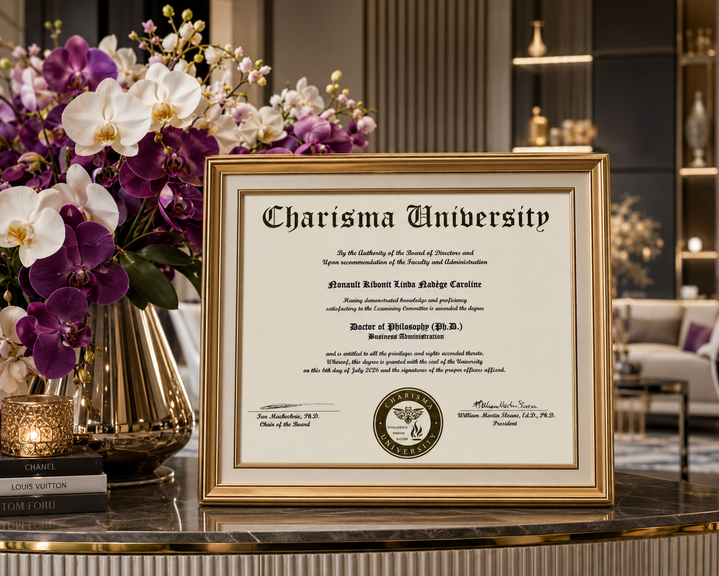 Diplôme de Doctor of Philosophy (Ph.D.) en Business Administration — Charisma University